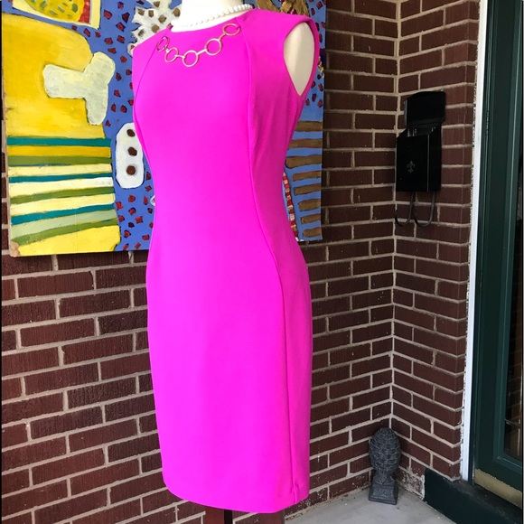 Calvin Klein Bright Pink Dress with Gold Chain - Picture 4 of 7